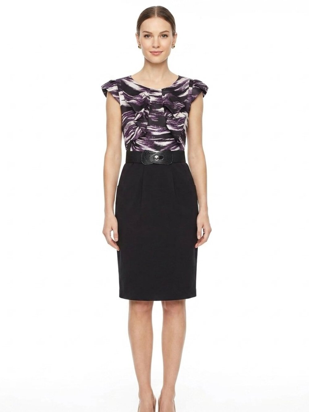 Max & Cleo Ruffle Front Satin/Suiting Dress- Sz. 4